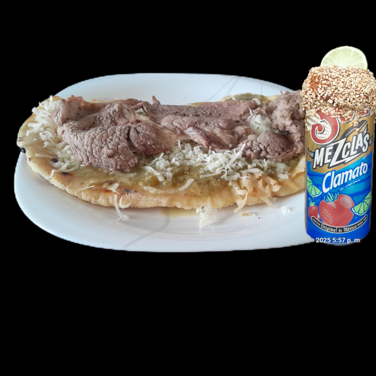 Huarache con Chuleta + Cerillito SOL Clamato