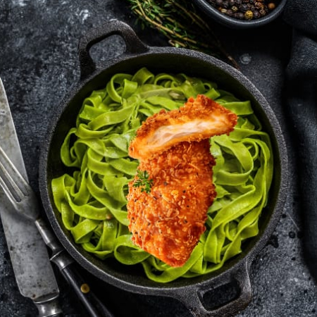 Fetuccine Alpesto+pollo Crispy