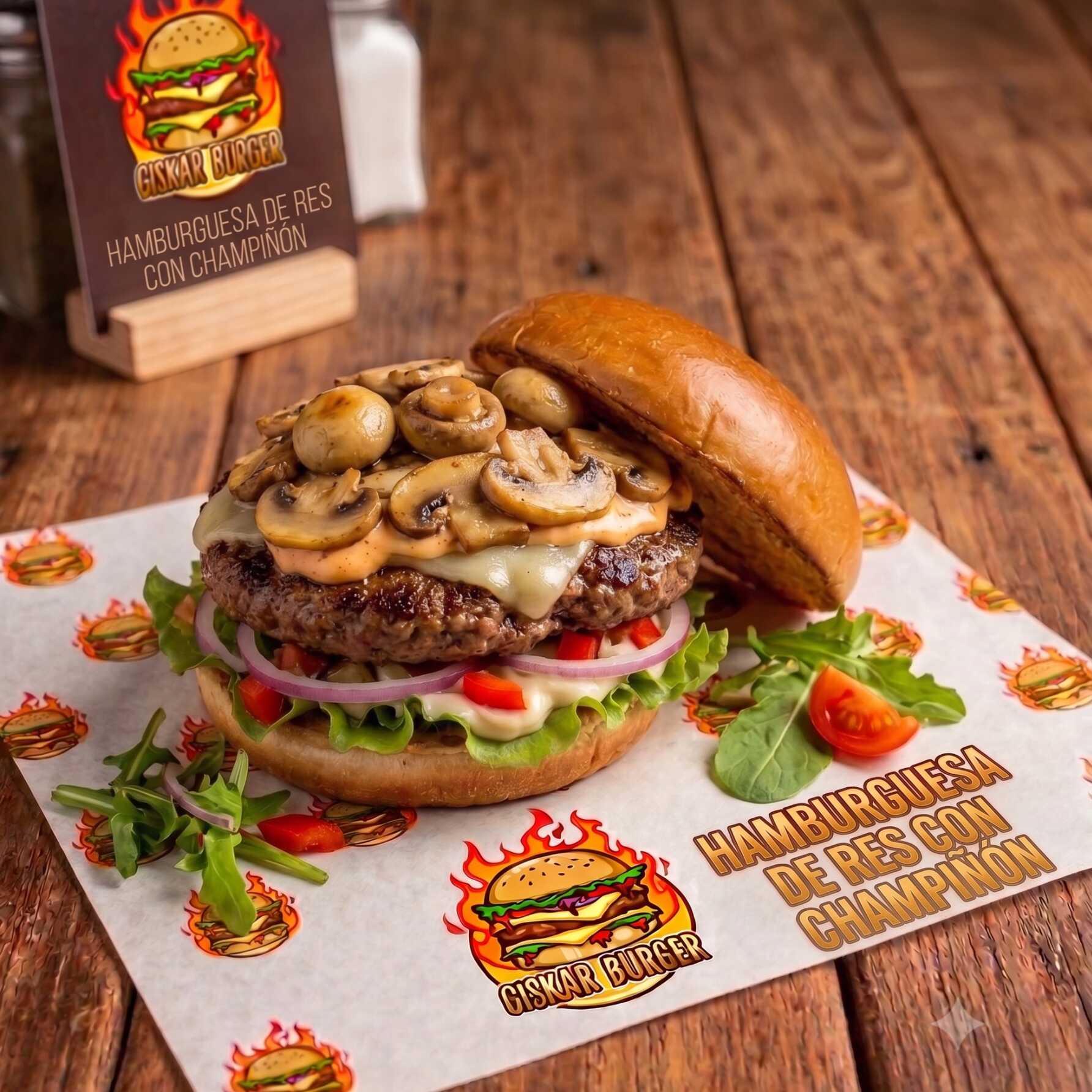 Hamburguesa de Res con Champiñón