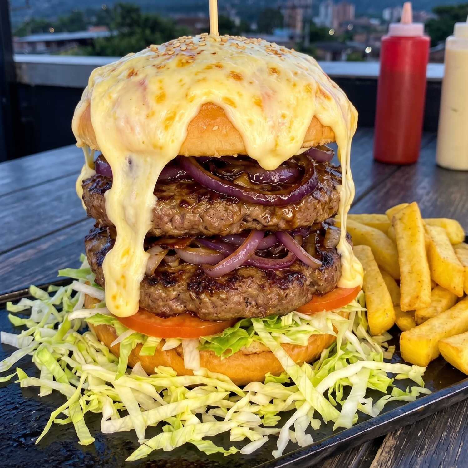 Hamburguesa Doble Carne Gratinada más Papas