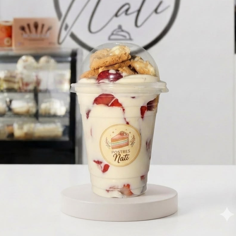 Fresas con crema y galleta