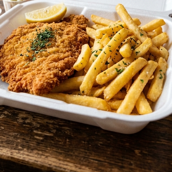 Tender de pollo con papas fritas