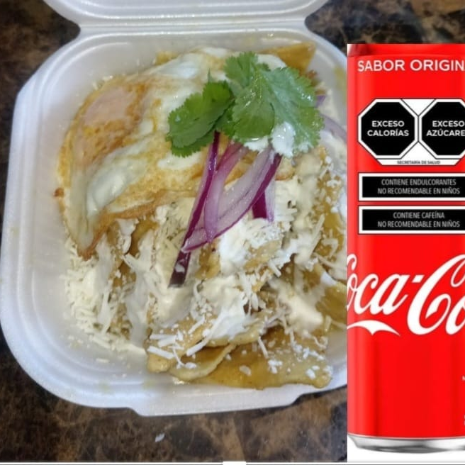 CHILAQUILES VERDES CHICOS + COCA COLA 355ML