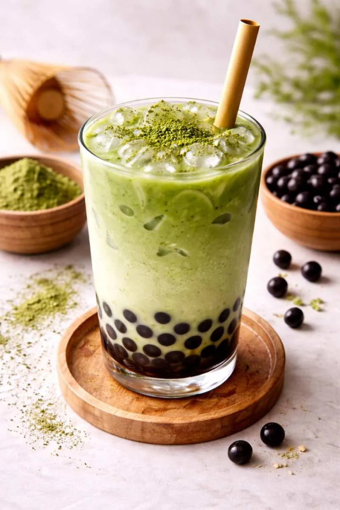 matcha helado con tapioca