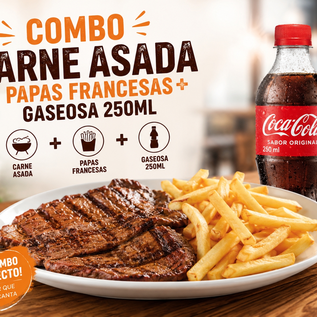 CORRIENTE CARNE ASADA+ PAPAS+ GASEOSA
