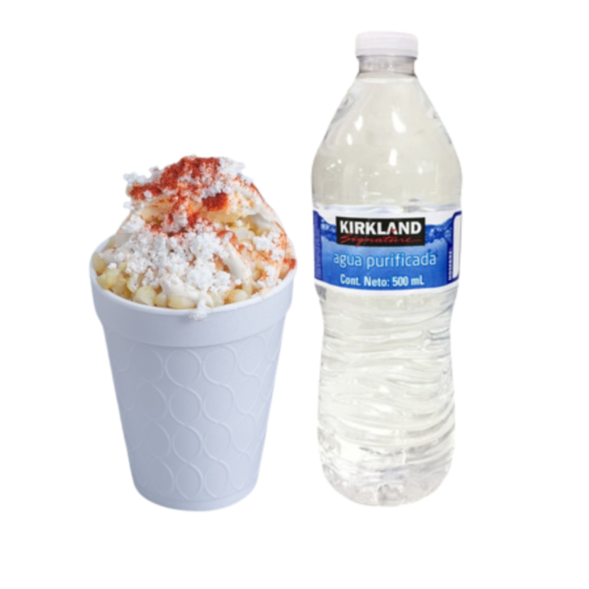 Elote preparado (esquite) + Agua 500 ml