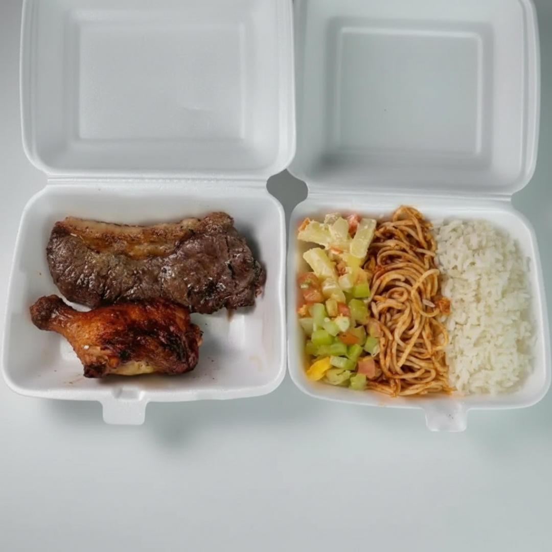 Feijão Tropeiro, Arroz Branco, Macarrão e vinagrete