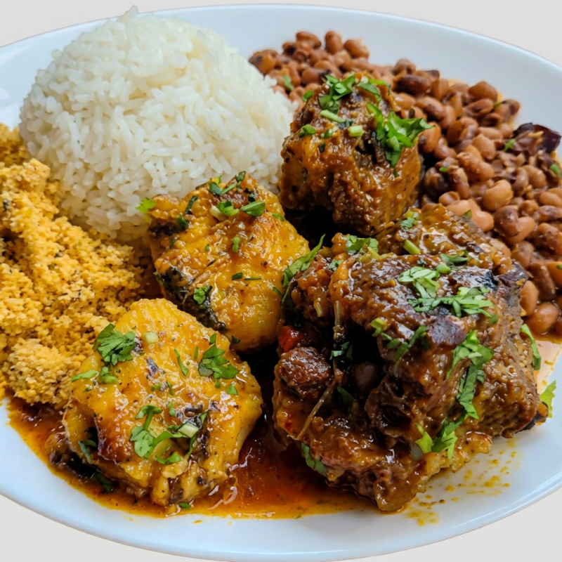 Rabada. Acompanha. Arroz, feijão e farofa.