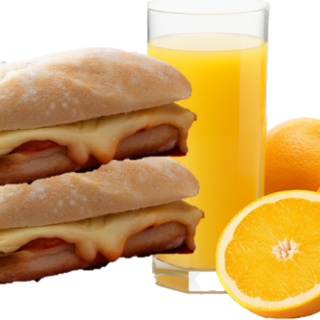 Combo 6 (2 Sándwich Queso Hot + 1 Jugo de Naranja)