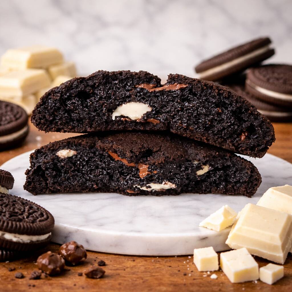 Massa a base de Cacau Black com.gotas de chocolate ao leite e pedacos de chocolate branco