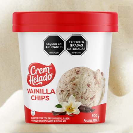 1 Litro de Helado Vainilla Chips - 600 Gramos