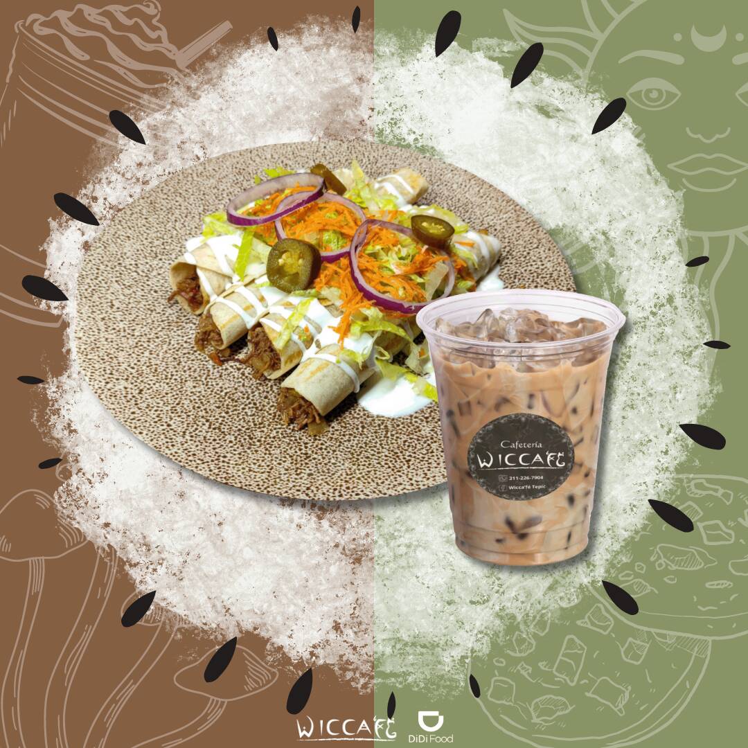 Burritos de Machaca (x4) + Latte a las Rocas