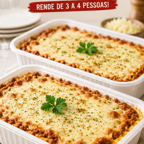Lasanha bolonhesa 1,6 Kg (2x 800)
família perfeita para compartilhar.
Muito recheio, sabor artesanal e excelente custo-benefício para 3 a 4 pessoas. 🍽️