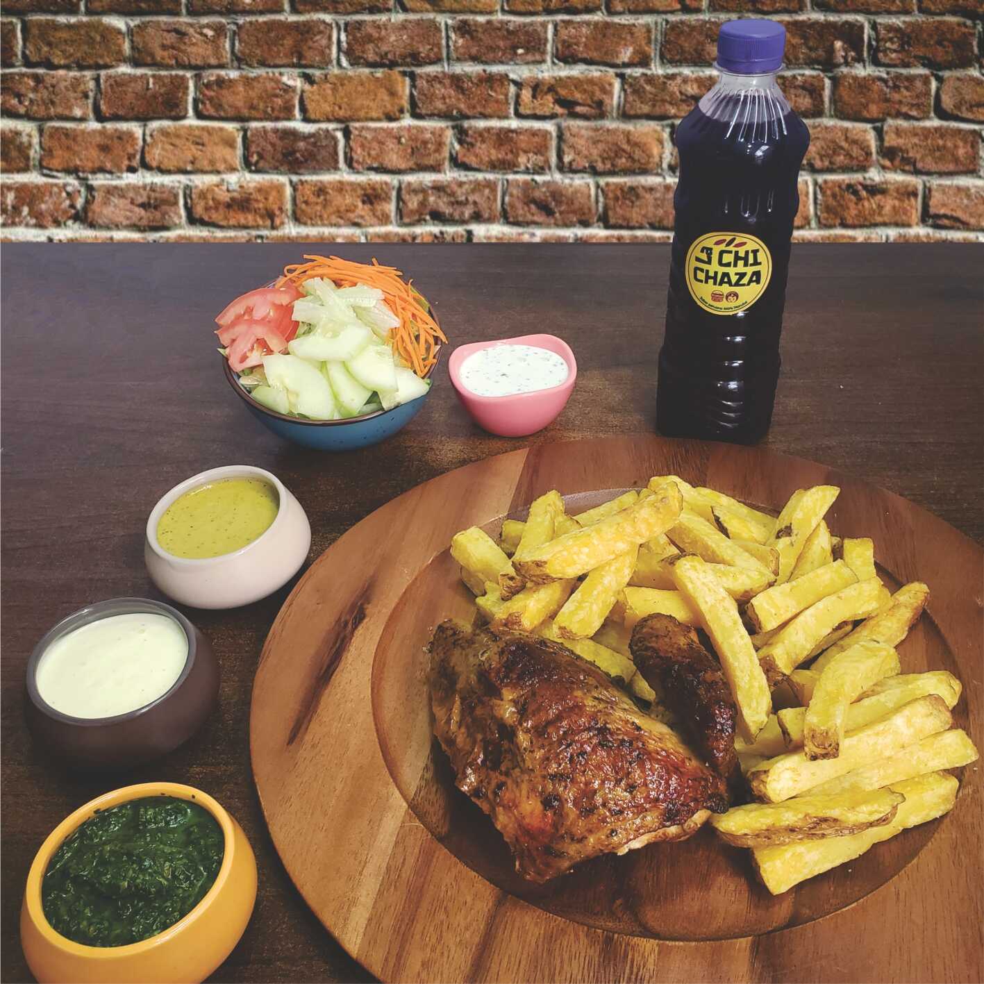 1/4 Pollo+ Papas fritas+ Ensalada+ Bebida a elecc