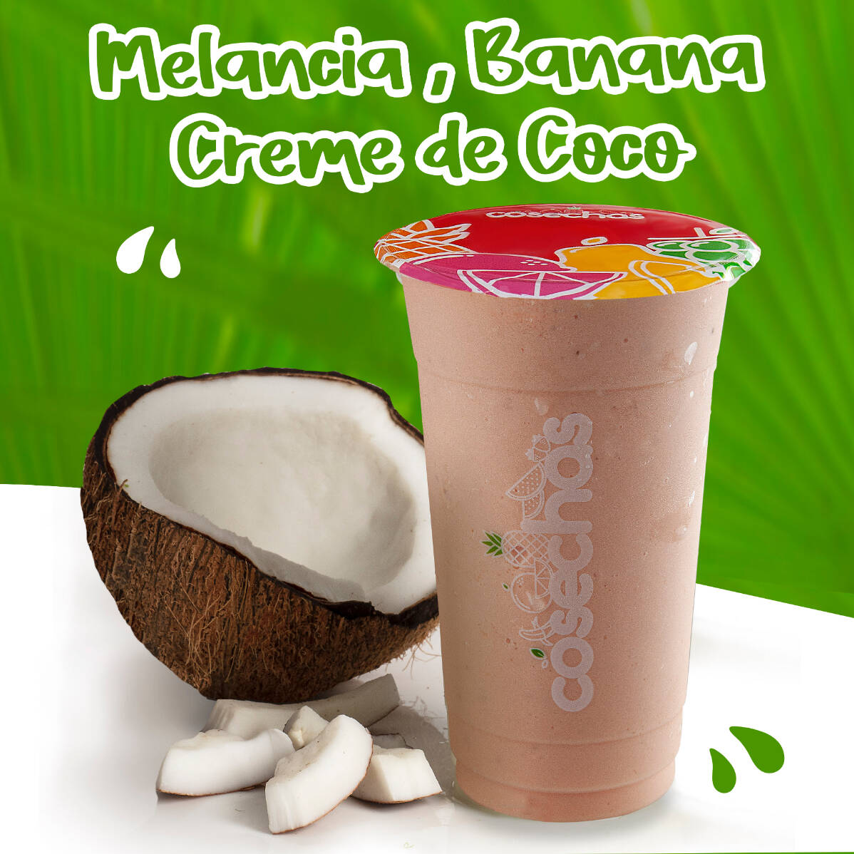 O creme de coco acrescenta uma textura especial à combinação de melancia e banana, criando uma bebida cremosa e agradável do início ao fim.