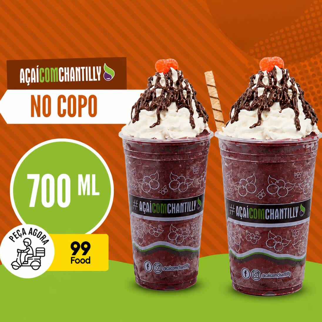 Seu açaí orgânico, batido com frutas de verdade, sem química, uma experiência incrível, montado no copo de 700ml com vários opções de doces e coberturas, e para fechar você pode escolher entre nosso delicioso chantilly artesanal ou nosso espetacular creme de tapioca !