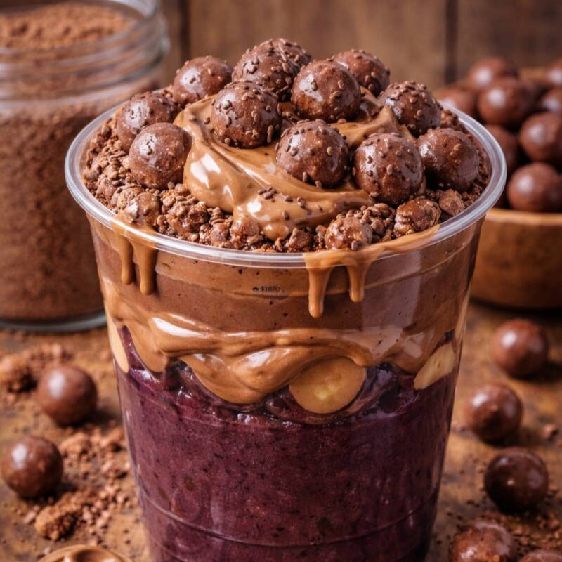 Copo de Açai + creme de ovomaltine + chocoball