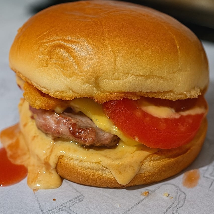 1 hambúrguer 100 gr, 2 fatias bacon, 1 fatia cheddar molho da casa catchup