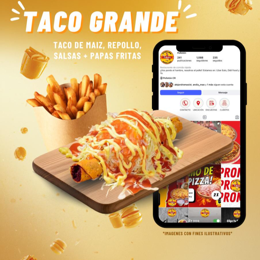 1 taco carne + 1 papa + coca 12 onz 40% desc