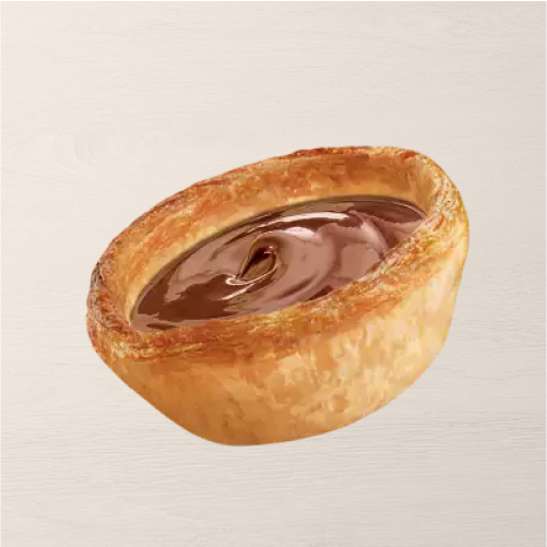 Massa folhada crocante coberta de chocolate com avelã cremoso.