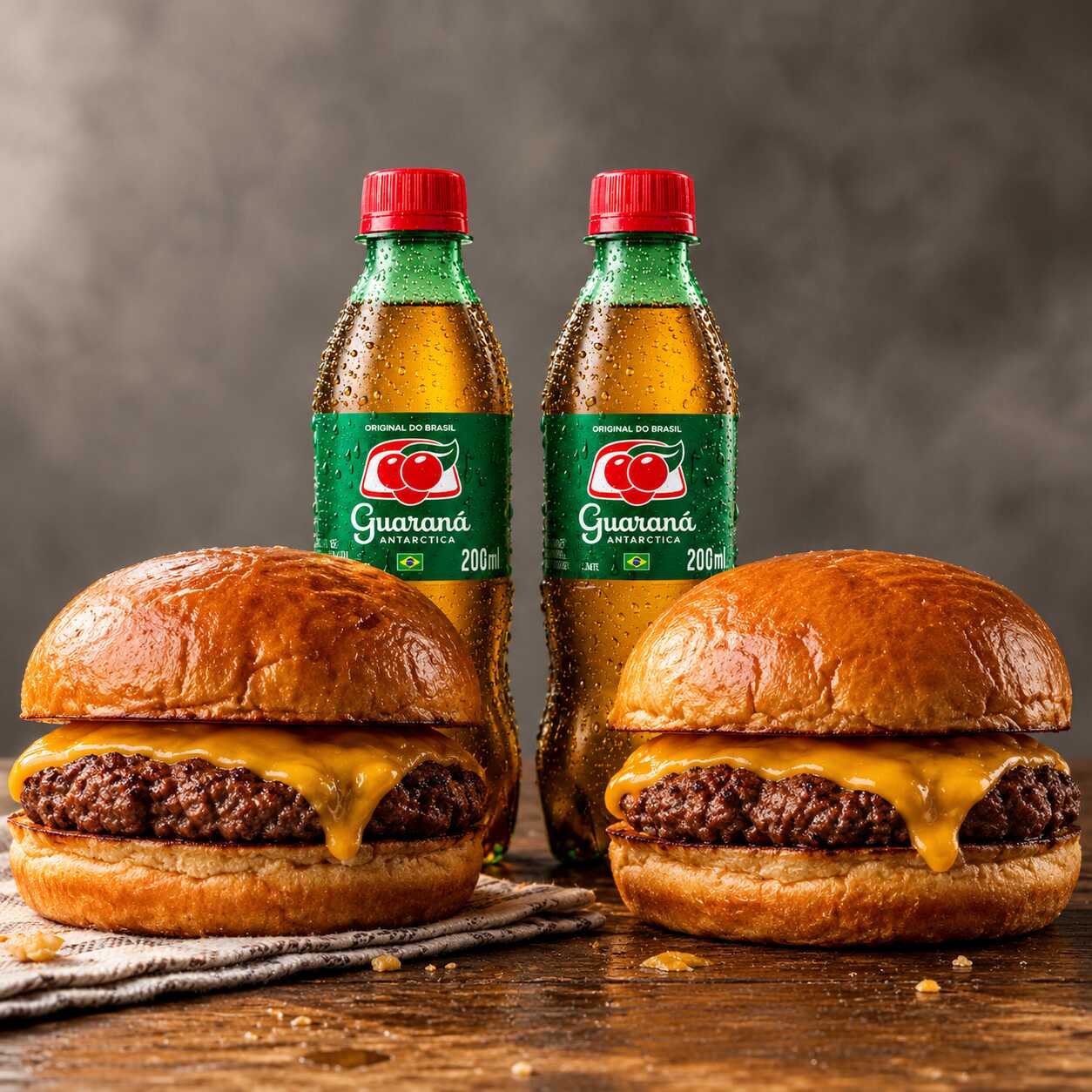 O combo inclui: 2x Burgers (Pão brioche, hambúrguer fininho e suculento 100g, queijo cheddar e molho verde) + 2x Coca-Cola Zero Caçulinha 200ml. A pedida certa para Dividir e matar a fome!