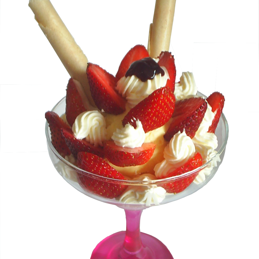 Fresas con crema y helado