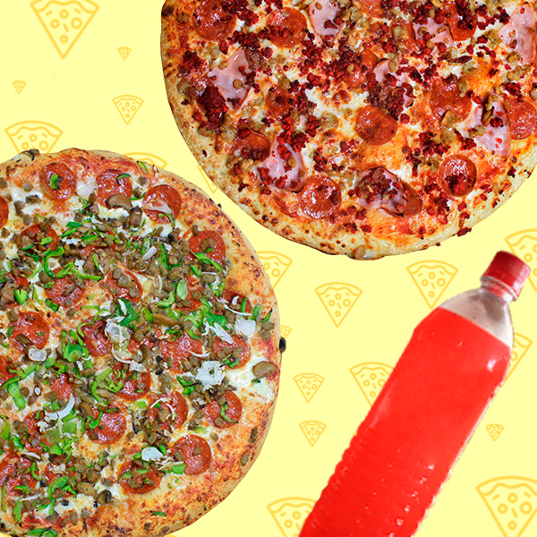 2 Pizzas Medianas Especialidad + Bebida 1.5L