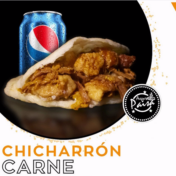 Arepa Carne Chicharrón + Bebida
