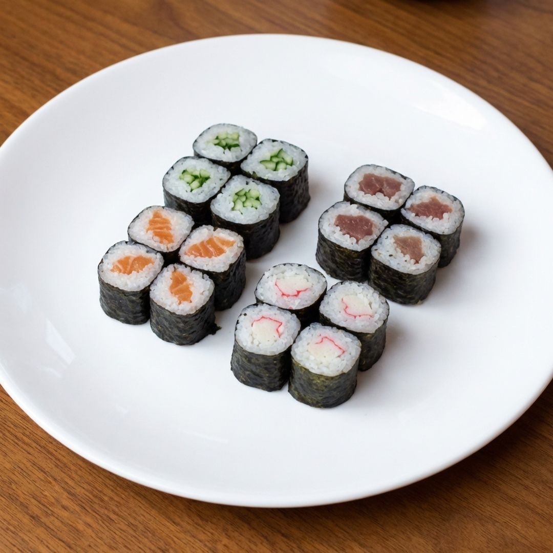 Enrolados de alga com recheio de salmão.