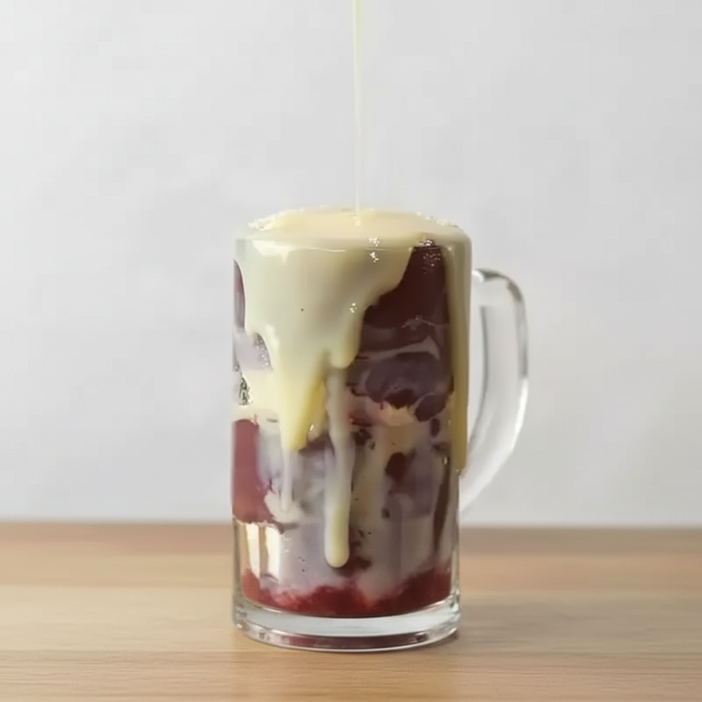 Vitamina de açaí, adoçada com leite condensado.