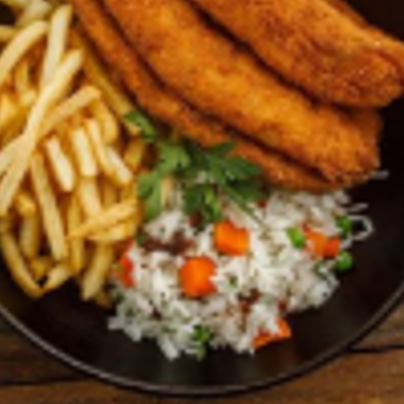 Arroz a Grega, Banana Milanesa, Batata Frita- Sem Carne