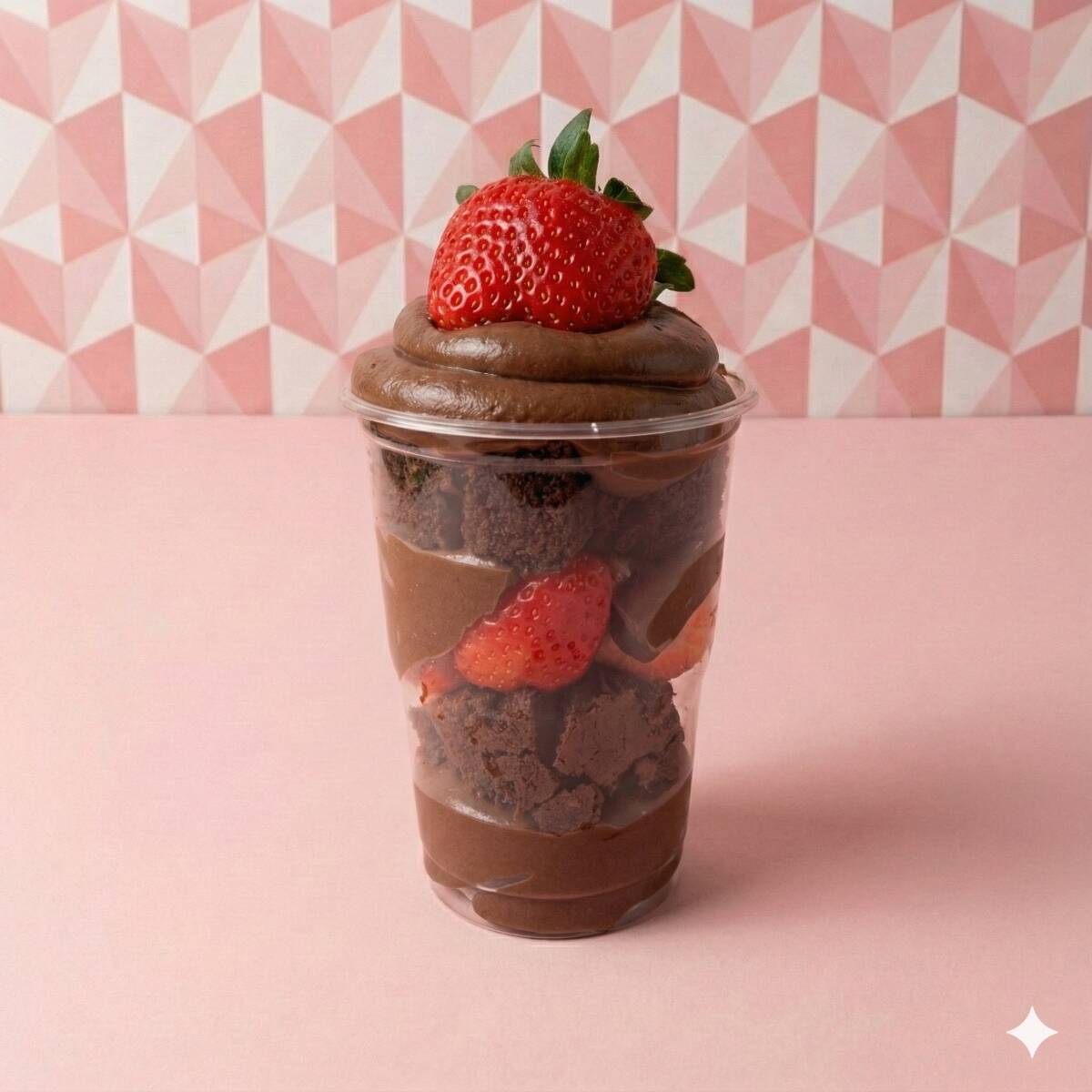 Uma explosão de sabores em cada colherada. Intercalamos pedaços do nosso brownie artesanal (casquinha crocante e interior macio) com um creme de chocolate suave e pedaços suculentos de morango. Para finalizar, uma cobertura generosa e um morango inteiro no topo.