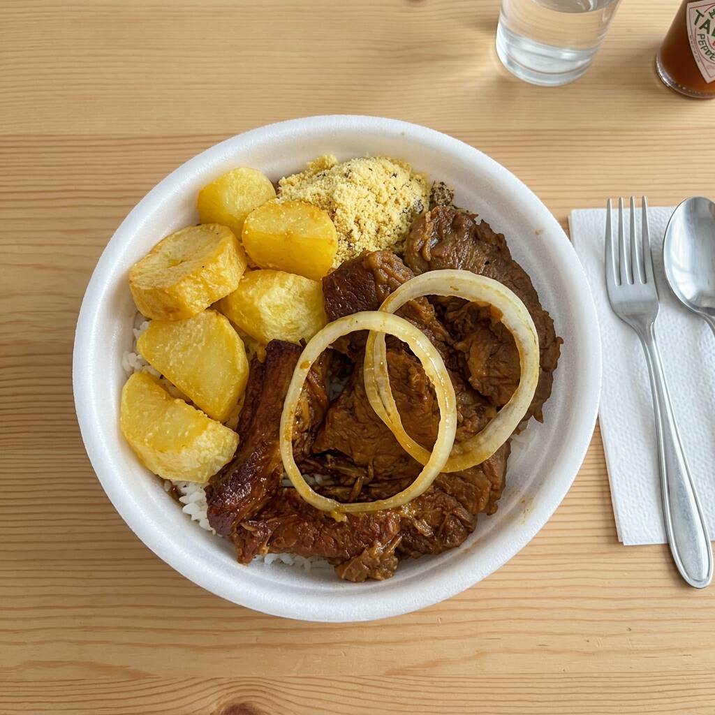 Arroz, feijão,carne bovina+guaravita