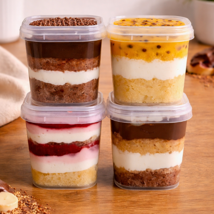 Perfeito para dividir! Leve 2 bolos no pote com um super desconto. Escolha até 2 opções de sabores diferentes (conforme disponibilidade).