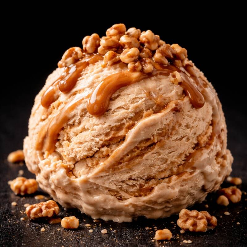 Cremoso e equilibrado gelato de doce de leite zero lactose e zero açúcar, com textura aveludada, pedaços cremosos e crotons de nozes por cima. Irresistível na medida certa.