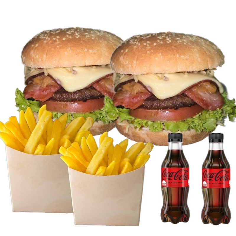 2 Hamburguesas De Res +Papas + Gaseosas