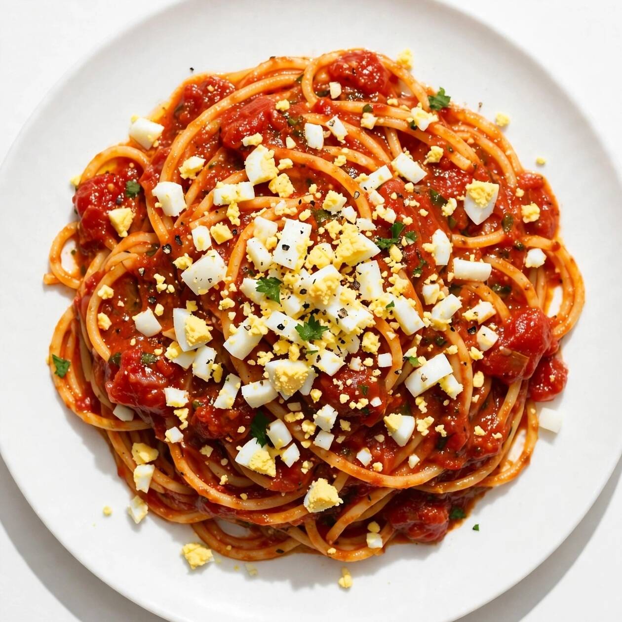 Espaguete Rojo Con Huevos