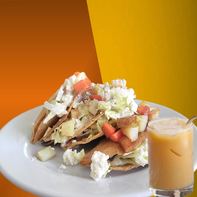 Tacos Dorados de Carnitas + Agua de Fruta del Dia