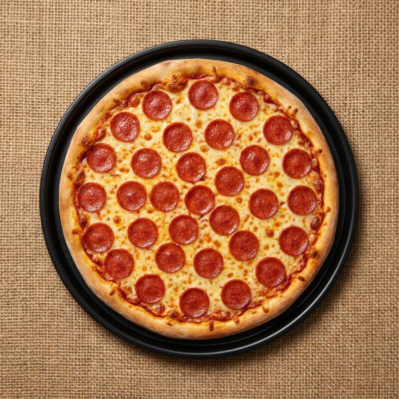 Molho Italiano, muçarela, presunto, calabresa, cebola, orégano e alho frito.