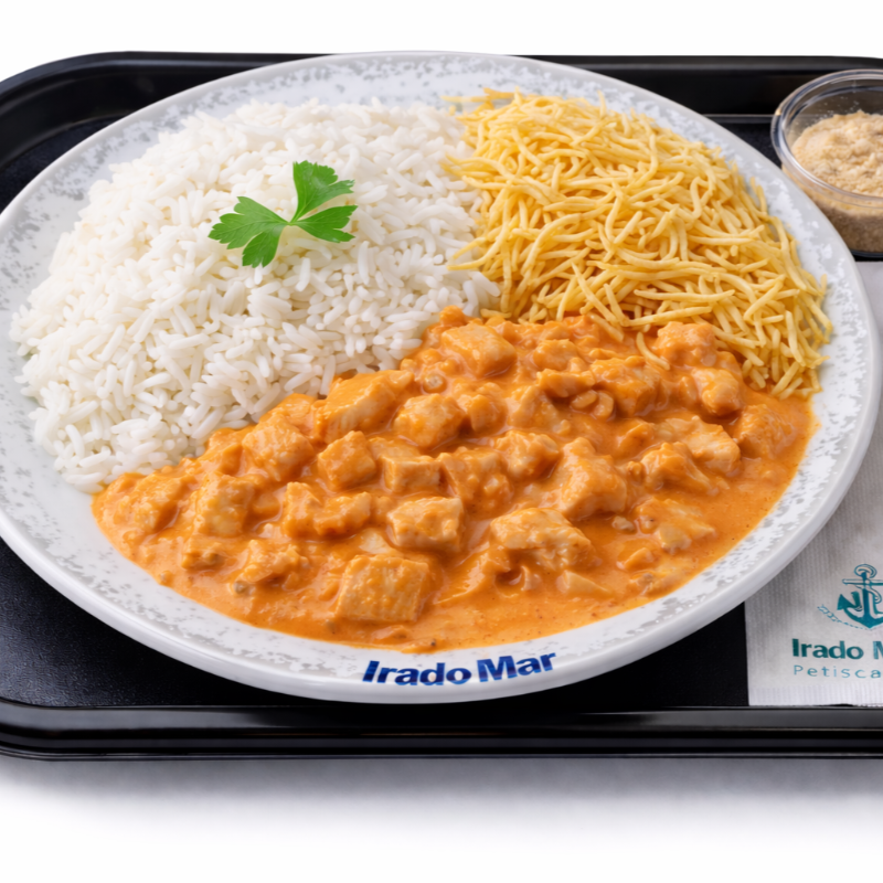 Sensacional Strogonoff de Frango com tempero especial do nosso Chef, acompanhada de Arroz soltinho e Batata palha super crocante.
Uma verdadeira explosão de sabor na boca.