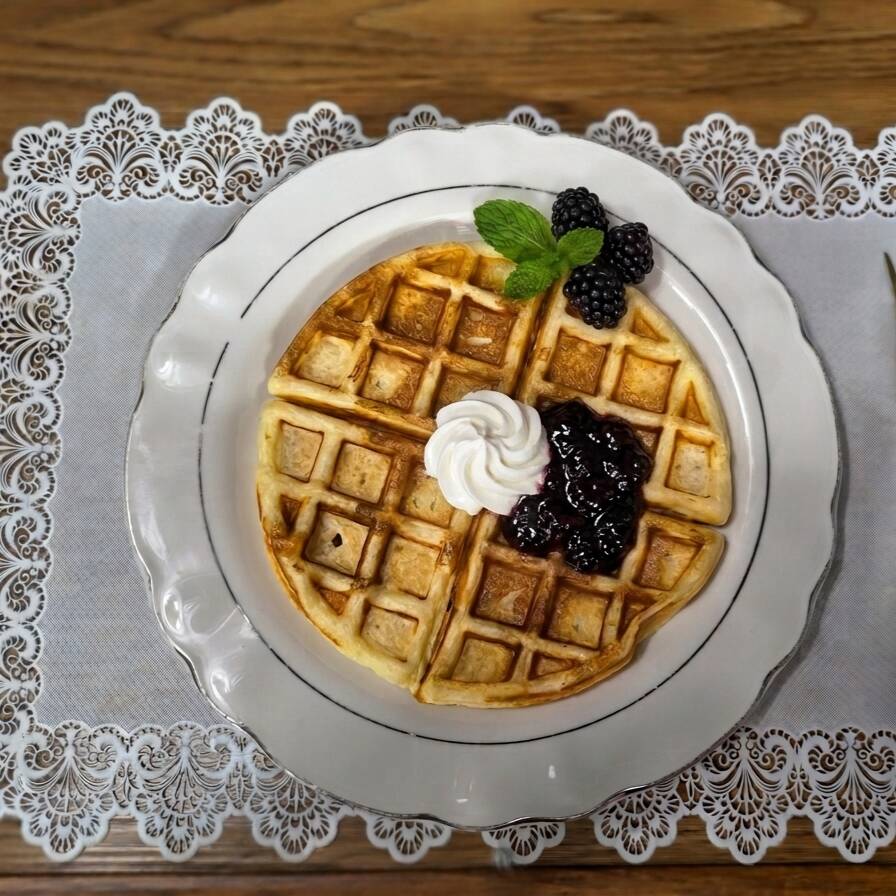 Waffle Queso Crema con Mermelada de Zarzamora