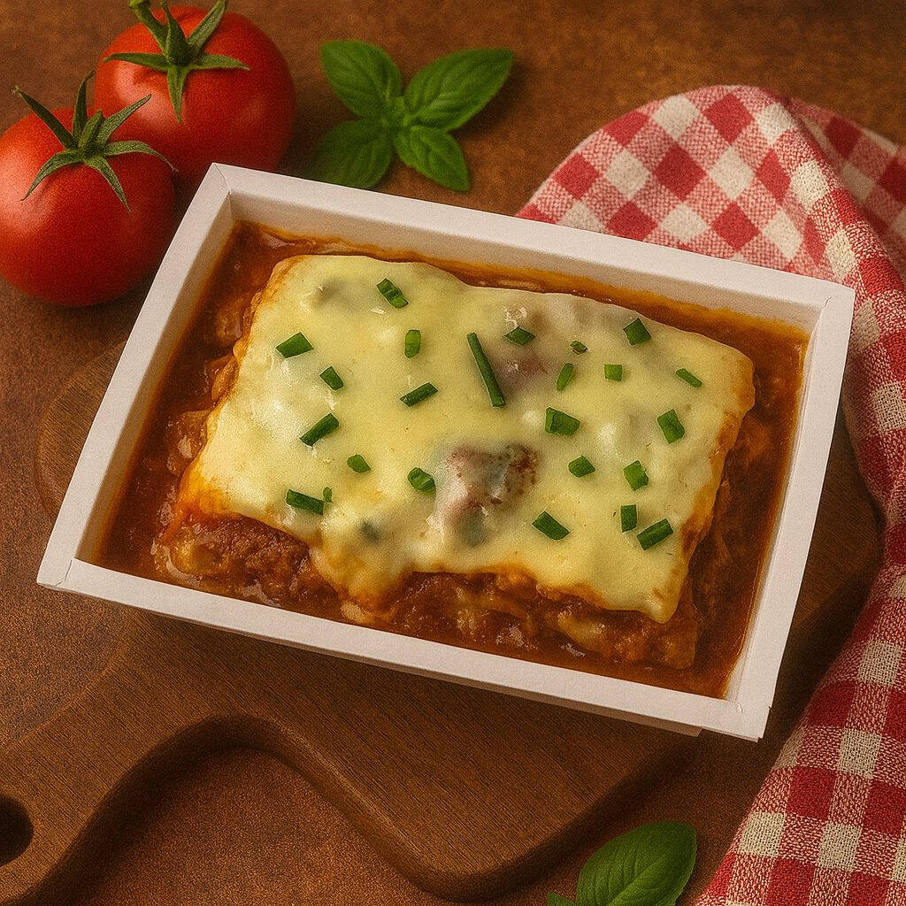 Lasanha à Bolonhesa Camadas generosas de massa fresca, molho bolonhesa cozido lentamente com carne moída suculenta e temperos selecionados, finalizadas com muito queijo gratinado. Uma refeição de 500g, selada para manter todo o frescor e sabor até chegar quentinha à sua mesa. Peça agora e sinta o prazer de uma lasanha feita com capricho!