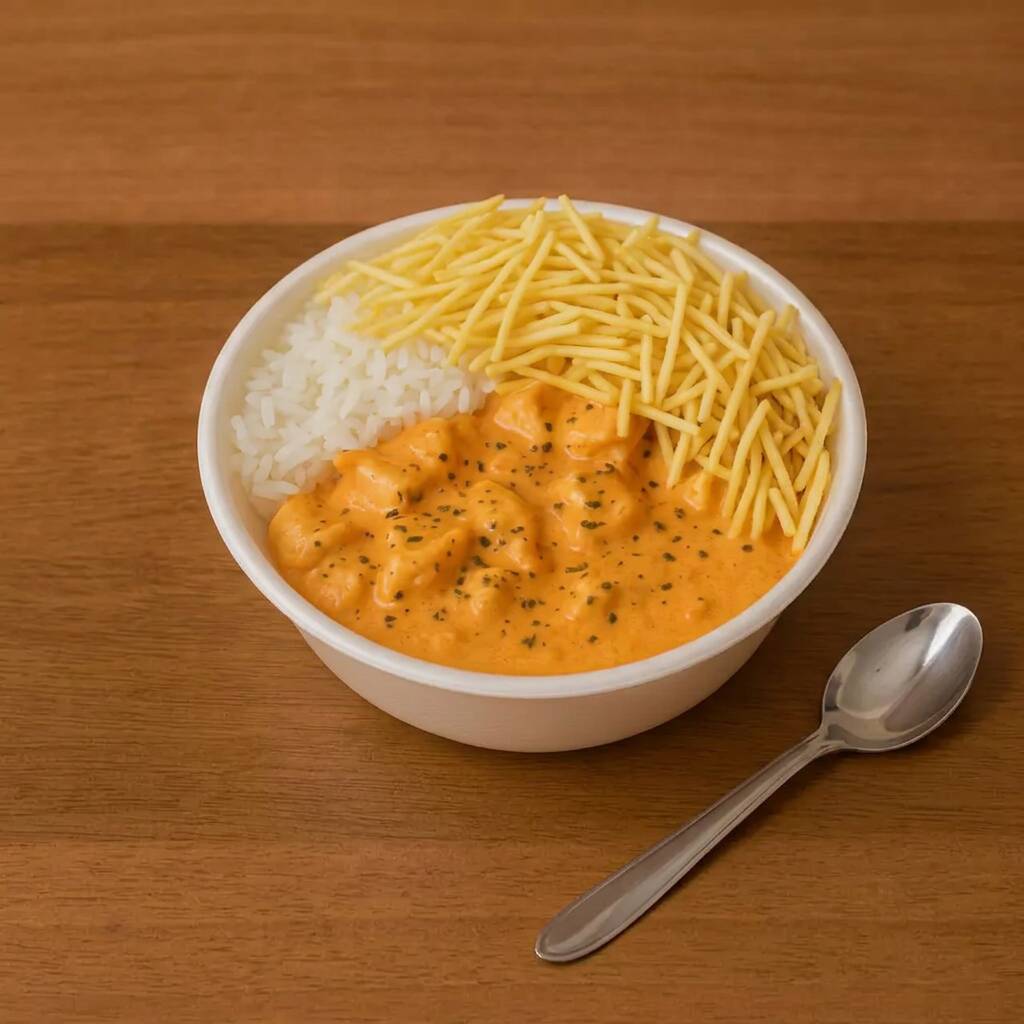 File de frango cremoso ,com temperos caseiro e batata palha