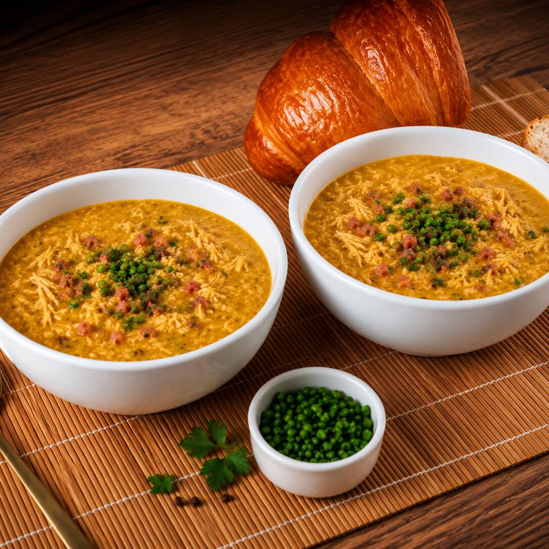 Combo 2 Sopas de Caldo de Kenga: Frango desfiado, mandioca cremosa e temperos selecionados se unem em um caldo encorpado, cremoso e cheio de sabor. Uma combinação irresistível, com aquele gostinho caseiro e reconfortante que aquece o coração e conquista na primeira colherada!