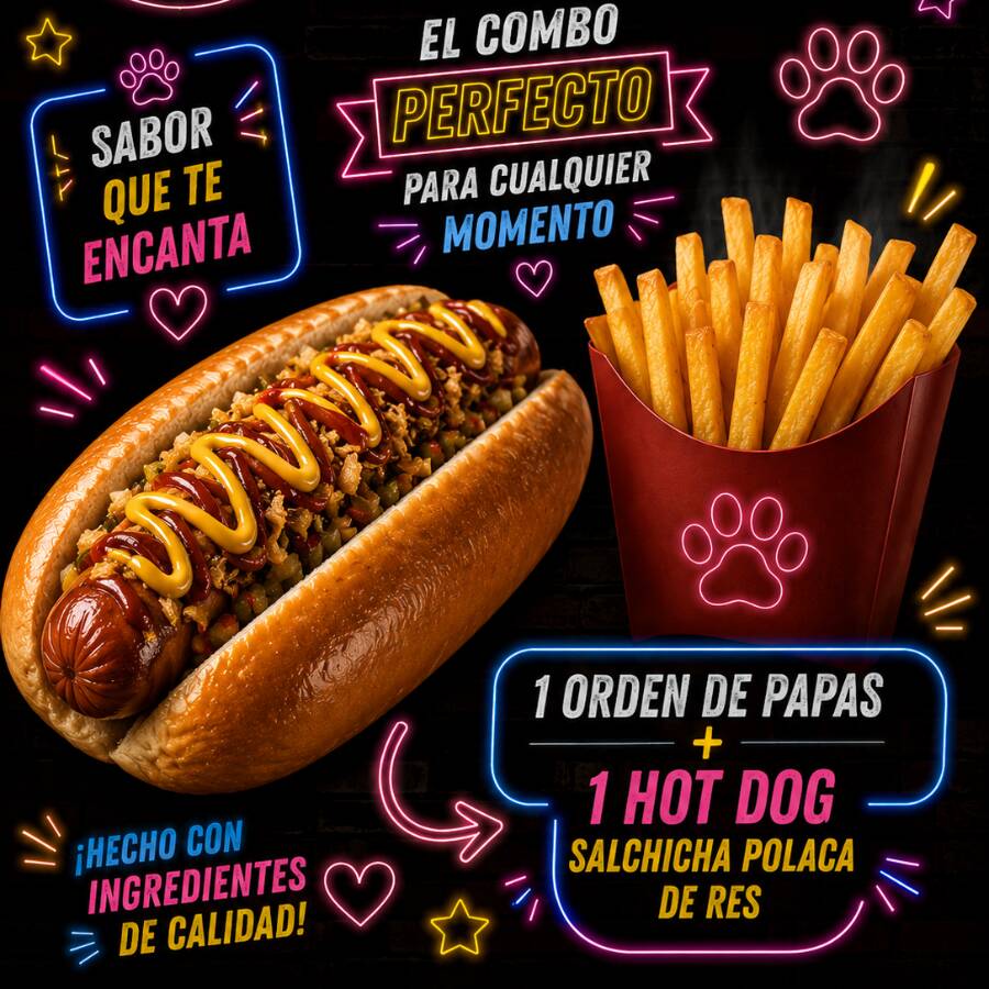 ¡COMBO! 1 Hotdog de Salchicha Polaca + Papas