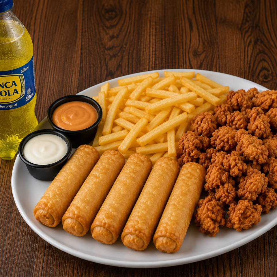 CHICHARRON DE POLLO+6TEQUEÑOS+ BEBIDA 500 ML