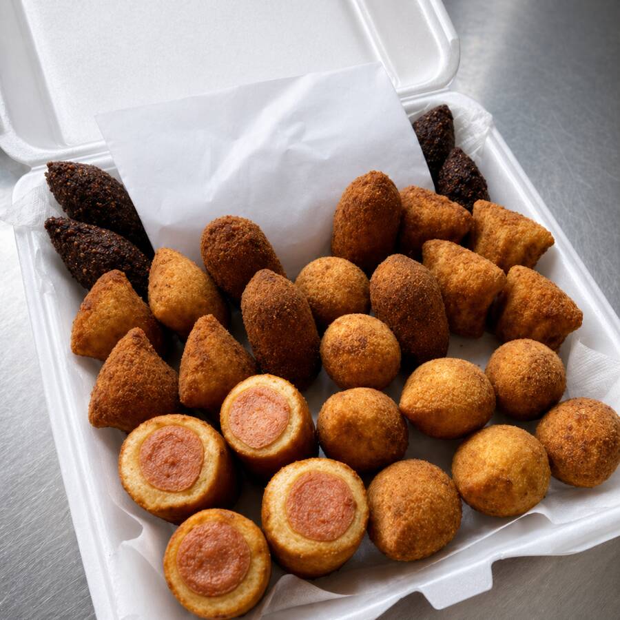 30 salgadinhos fritos nos sabores de sua preferência.
