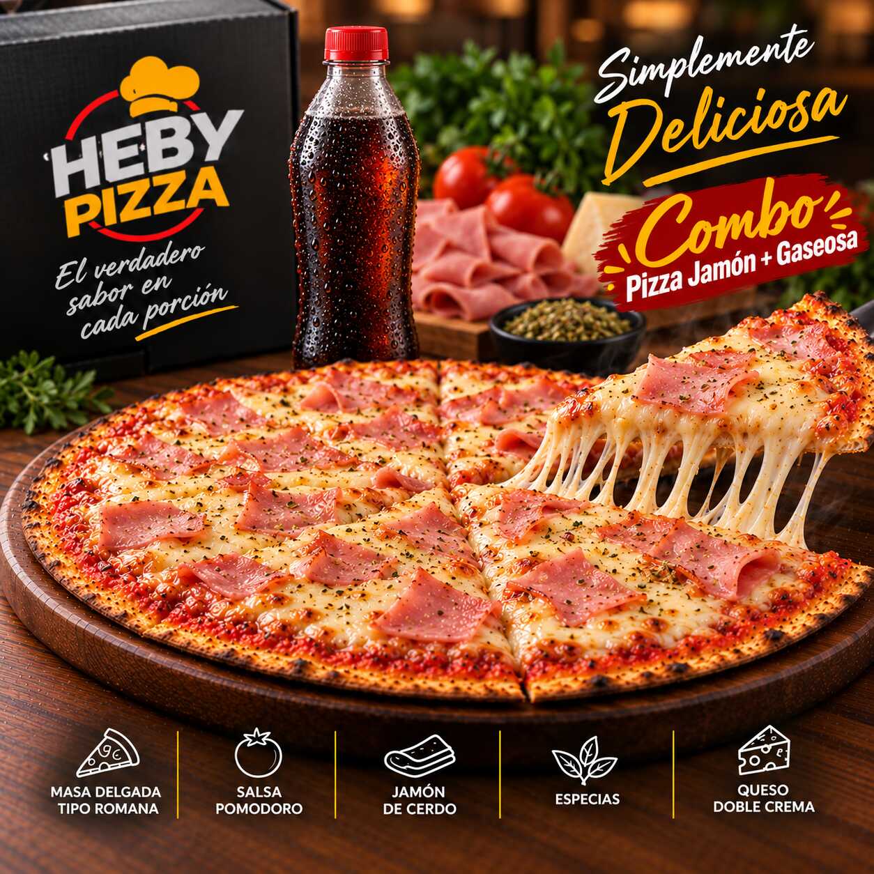 COMBO PIZZA JAMON + PEPSI 400 ML