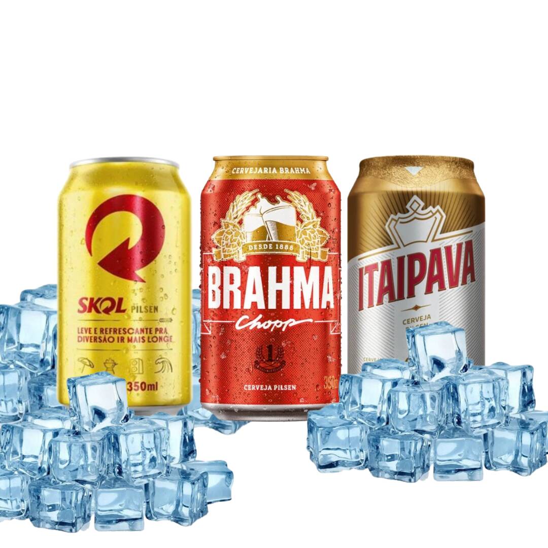03 latas de cerveja (Skol / Brahma / Itaipava) + 🧊 Gelo incluso