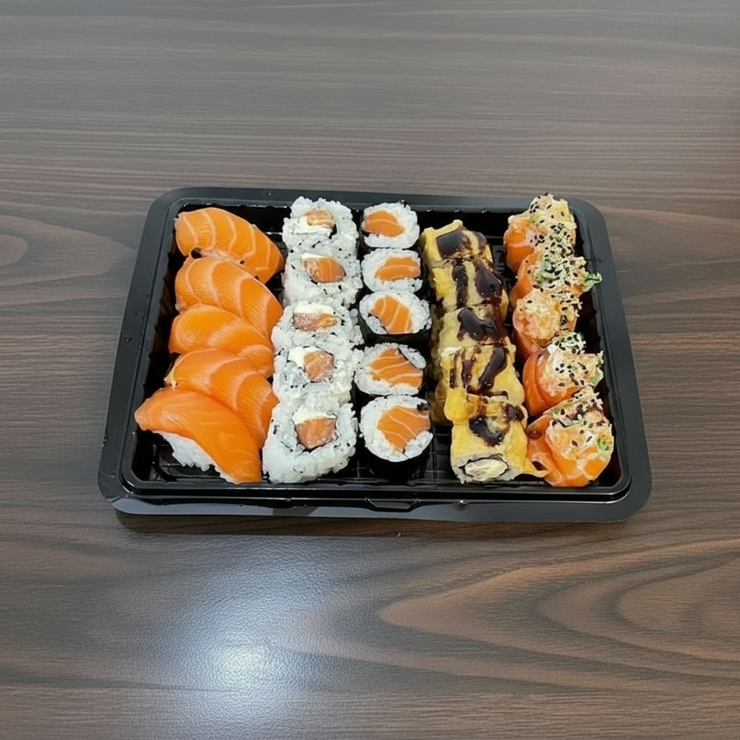 O queridinho do Aô Sushi Bar! Uma combinação completa com 5 niguiris, 5 uramakis, 5 hossomakis, 5 hot rolls e 5 joys. São 25 peças selecionadas para quem quer variedade, sabor e aquela experiência japonesa que dá vontade de repetir.